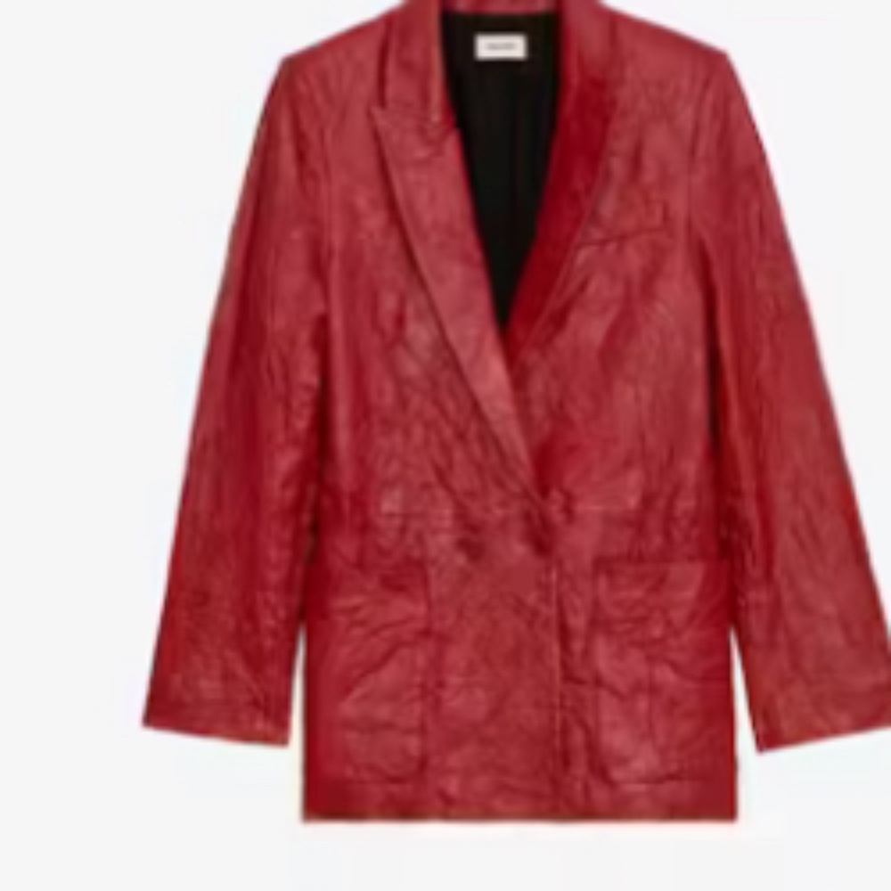ZAGID & VOLTAIRE: Visco Crinkled Leather Jacket - Size 40. Crimson